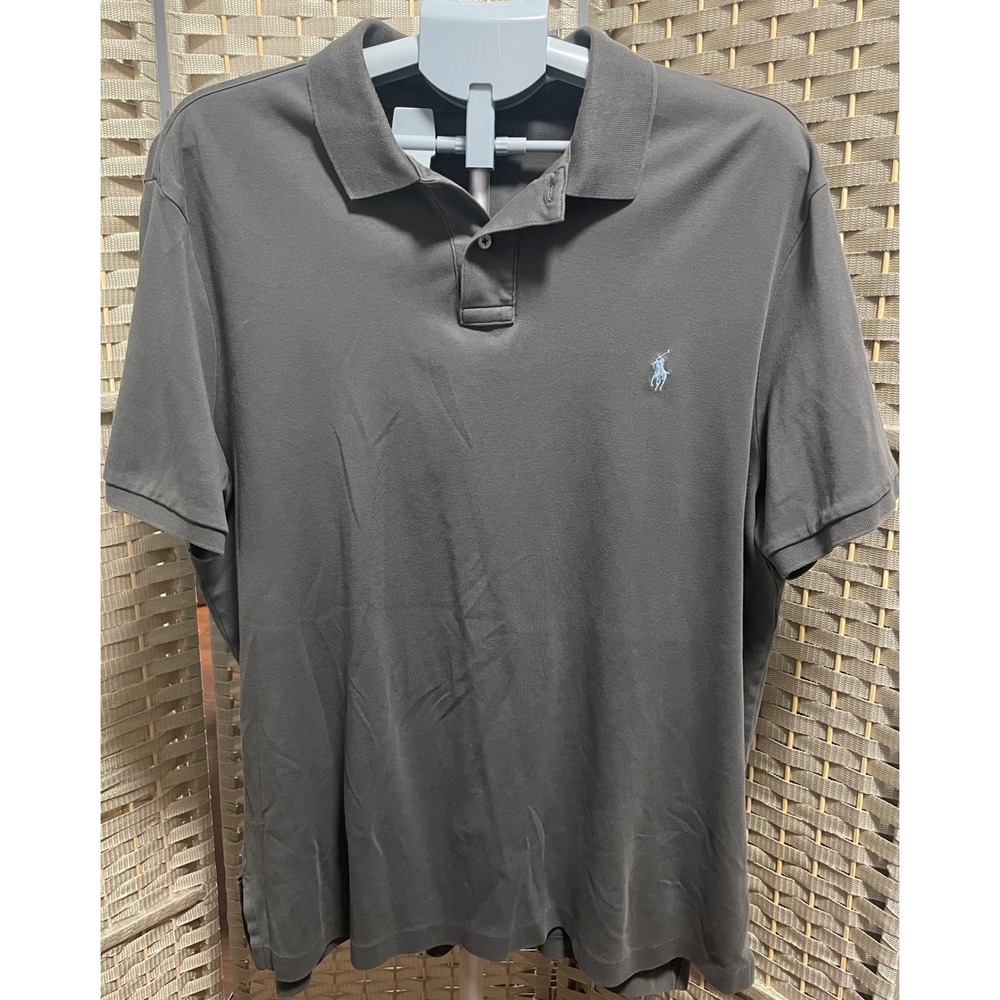Polo Ralph Lauren Mens XXL Grey Short Sleeve Cotton Polo Shirt Blue Pony Logo